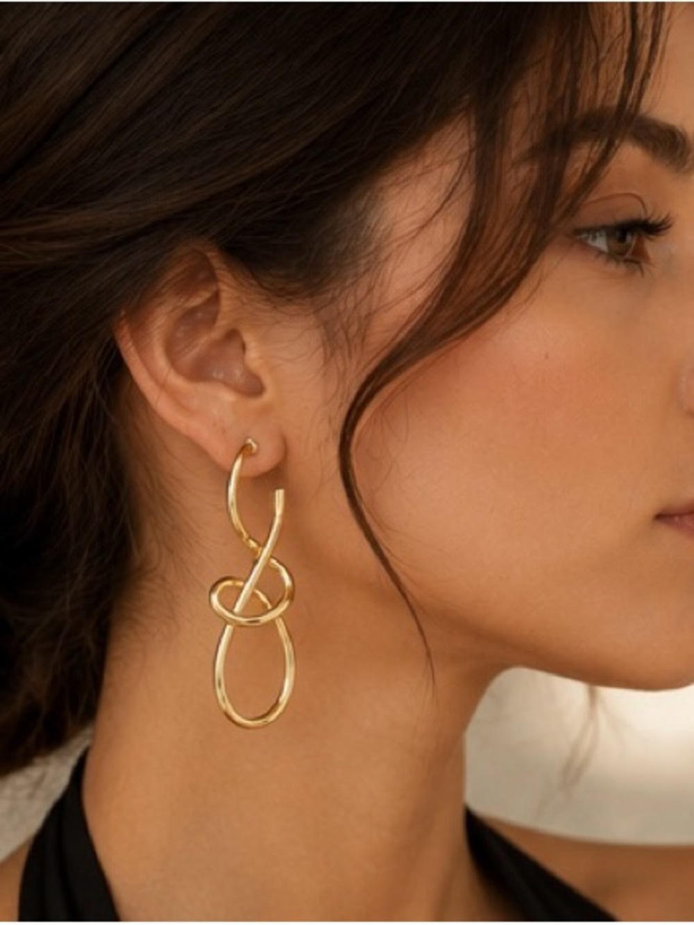 Gold Knot Drop Hoop Earrings - Women Jewelry